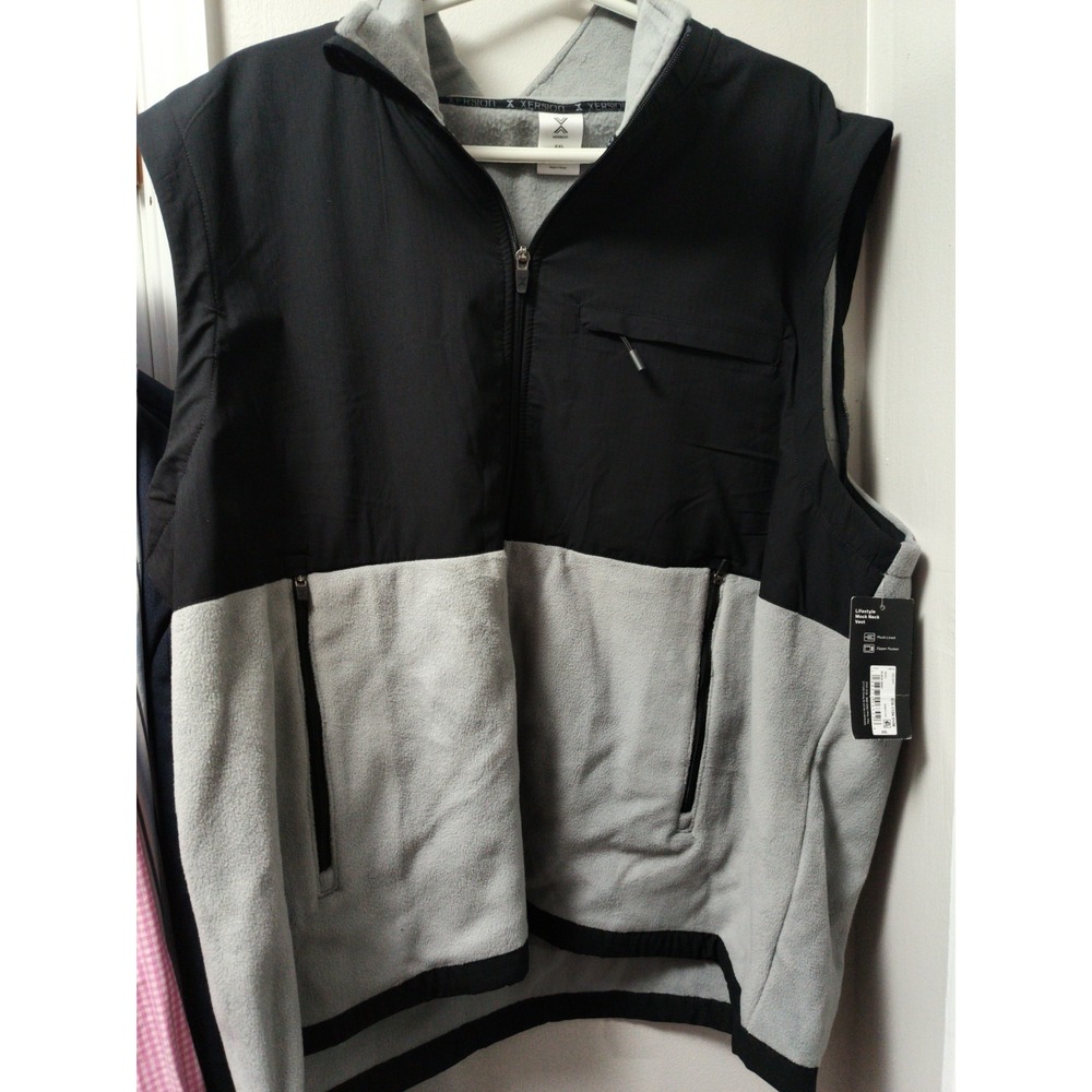 Xersion Mock Neck Fleece Vest Black Gray XXL Layering Piece NWT